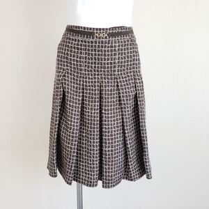 ANN Taylor Brown Chain Pleated Silk Skirt, Size 4